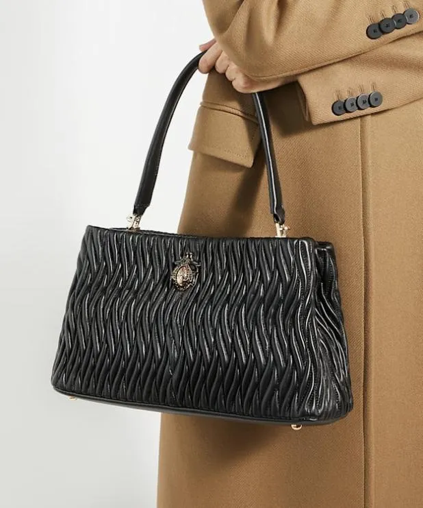 Dune London Handbags Women Leather Quilted Dune Bug Embellished Shoulder Bag Black