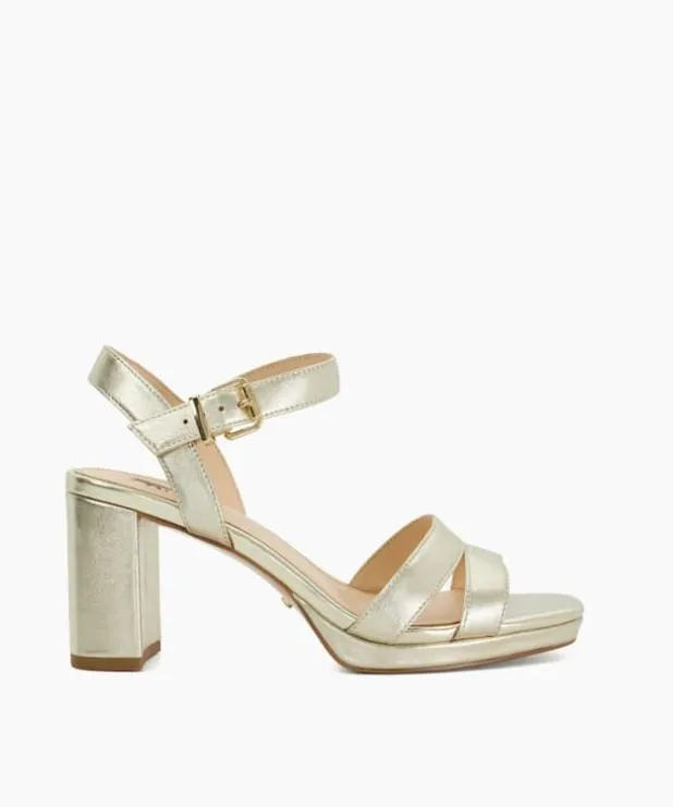 Dune London Heeled Sandals Women Block Heel Sandals Metallic Leather