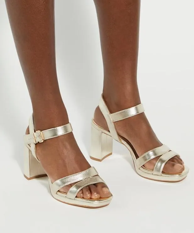 Dune London Heeled Sandals Women Block Heel Sandals Metallic Leather
