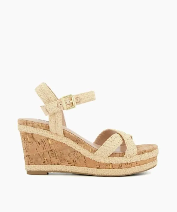 Dune London Heeled Sandals Women BraidedCrossStrap CorkWedge Sandals Neutral