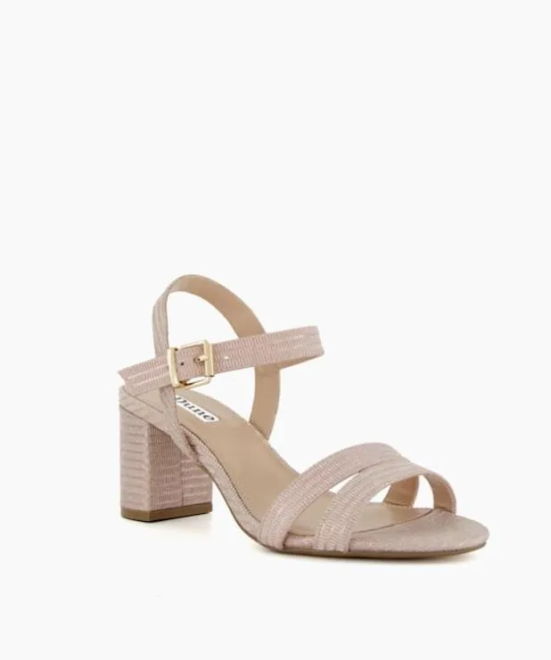 Dune London Heeled Sandals Women WideFit MidBlockHeel Sandals Metallic