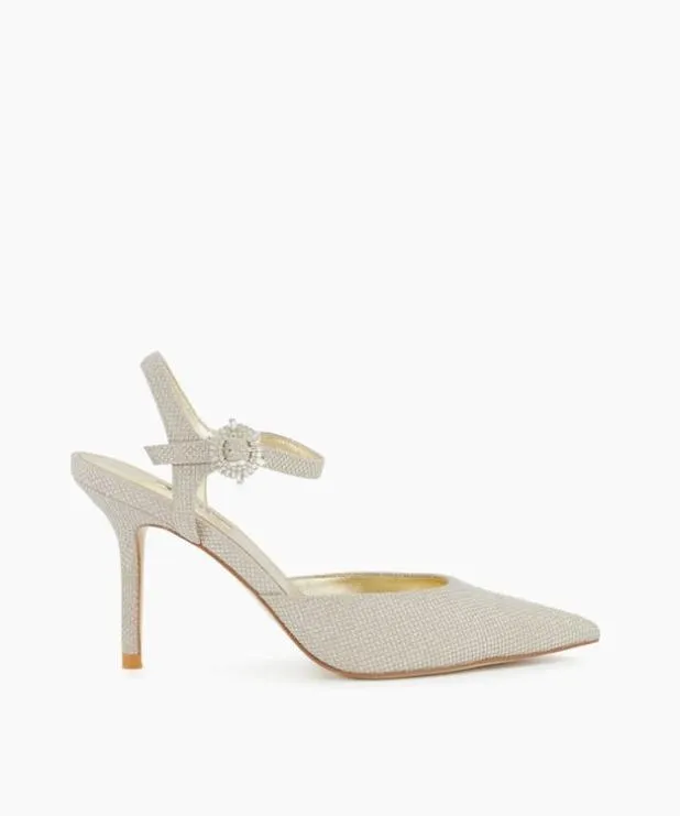 Dune London Heels Women Buckle Detail Metallic Heeled Courts Metallic Synthetic