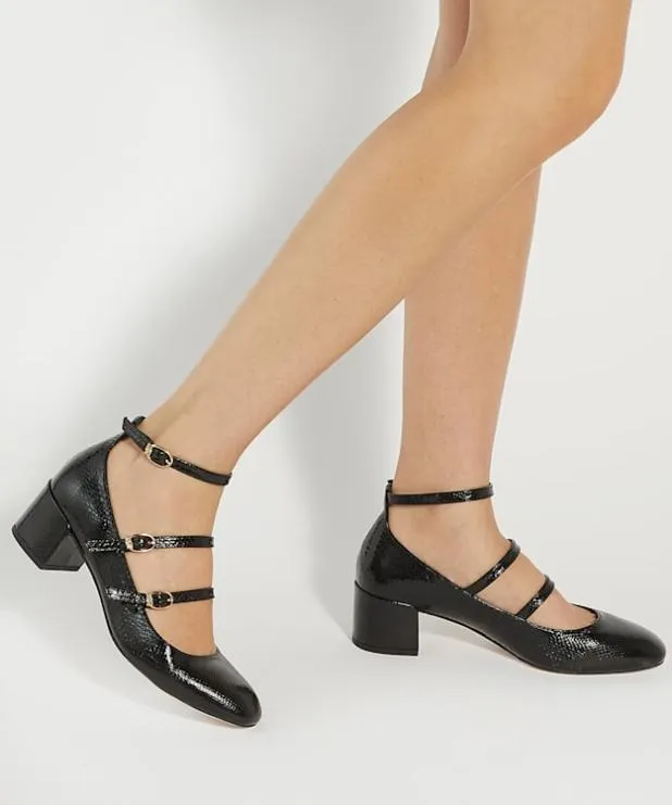 Dune London Heels Women Croc Effect Low Heel Court Shoes Black Leather