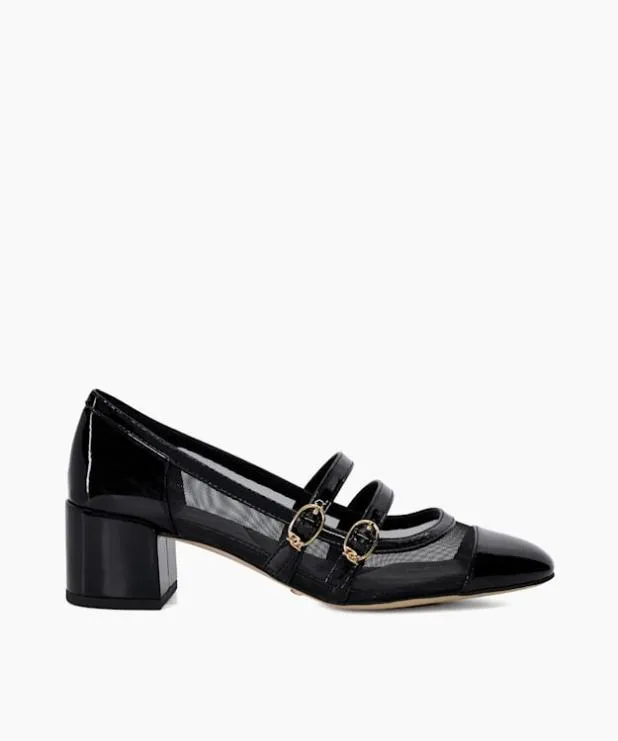 Dune London Heels Women Mesh Double Strap Block Heel Sandals Black