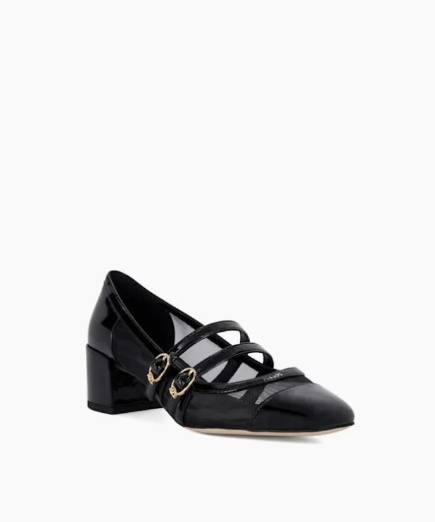 Dune London Heels Women Mesh Double Strap Block Heel Sandals Black