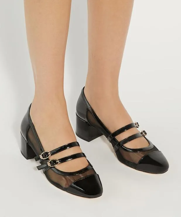 Dune London Heels Women Mesh Double Strap Block Heel Sandals Black