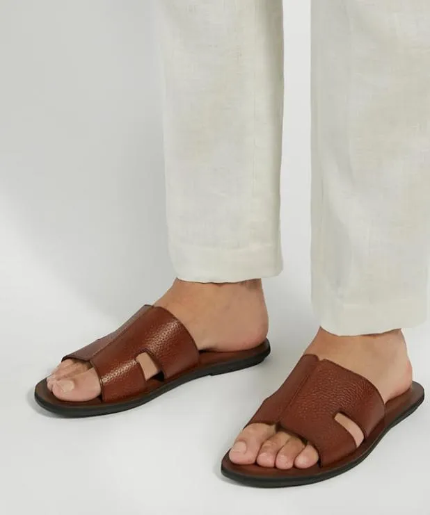 Dune London Leather Sandals Men Flat Leather Sandals Brown