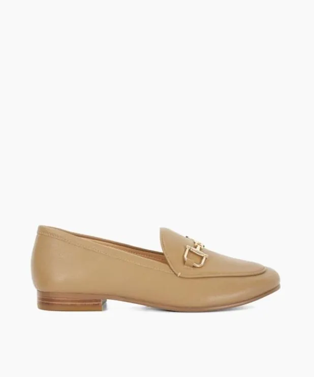 Dune London Loafers Women Caramel Leather Snaffle Trim Shoes Brown