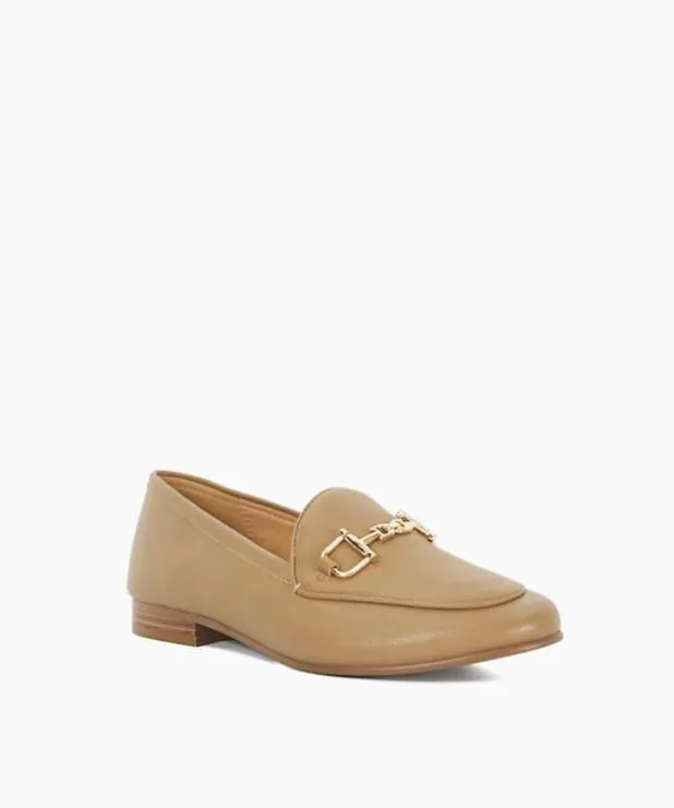 Dune London Loafers Women Caramel Leather Snaffle Trim Shoes Brown