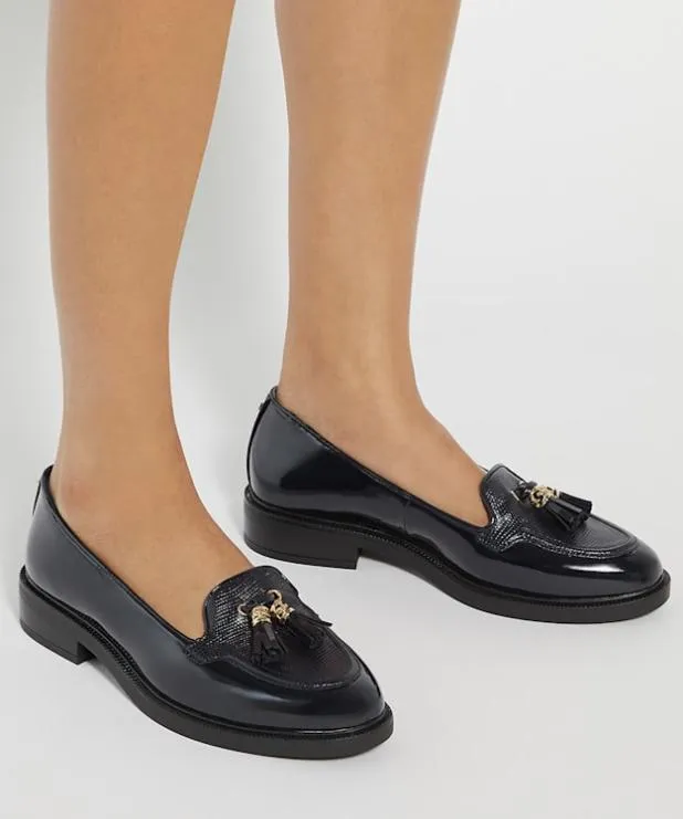 Dune London Loafers Women Wide Fit Patent Tassel Loafers Blue