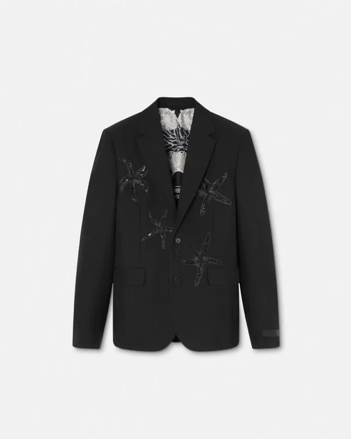 Embellished MohairBlend Blazer Black Men Versace Blazers and Suits