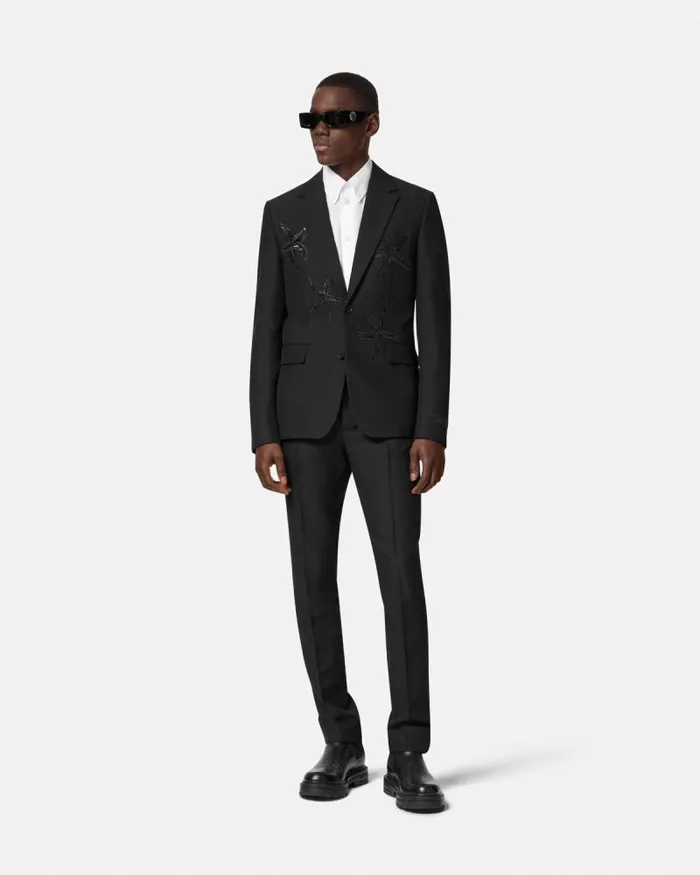 Embellished MohairBlend Blazer Black Men Versace Blazers and Suits
