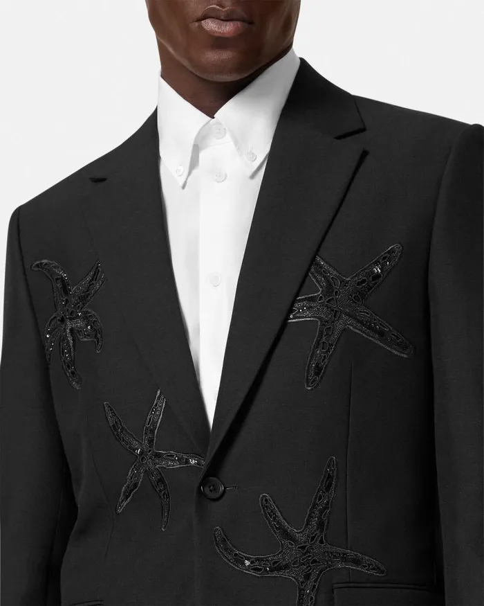 Embellished MohairBlend Blazer Black Men Versace Blazers and Suits