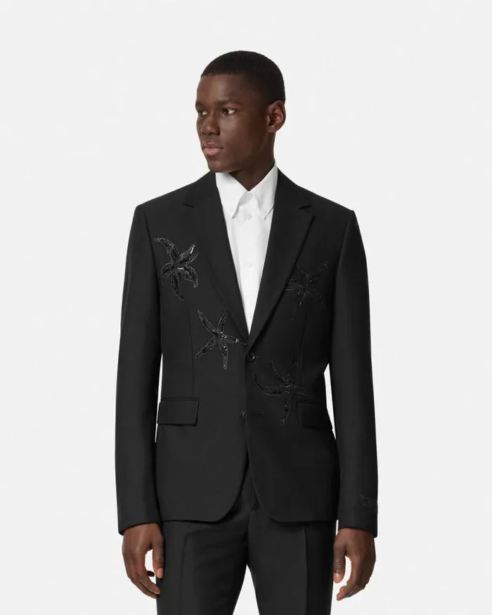 Embellished MohairBlend Blazer Black Men Versace Blazers and Suits