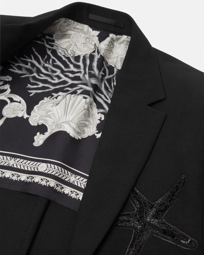 Embellished MohairBlend Blazer Black Men Versace Blazers and Suits