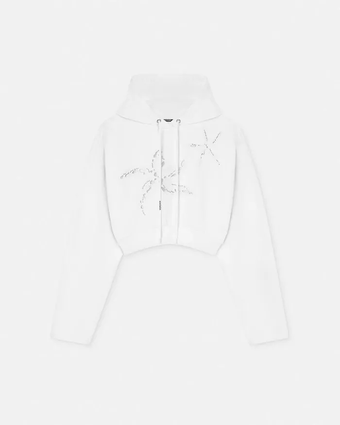 Embroidered Crop Hoodie White Women Versace TShirts and Sweatshirts