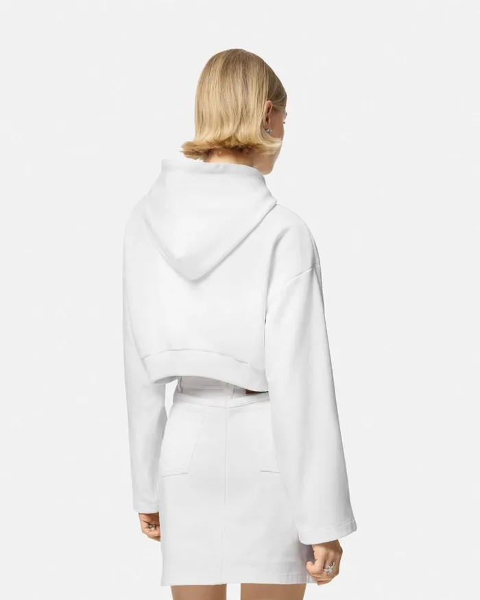 Embroidered Crop Hoodie White Women Versace TShirts and Sweatshirts