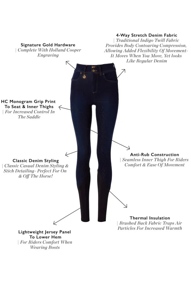 Equestrian Breeches Holland Cooper Denim Thermal Full Grip Breeches Deep Indigo Equestrian Breeches Holland Cooper Denim Thermal Full Grip Breeches Deep Indigo