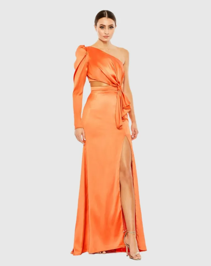 Evening Gowns Orange Puff One Sleeve Cut Out Side Knot Gown Tangerine 8211 Mac Duggal Women Evening Gowns Orange Puff One Sleeve Cut Out Side Knot Gown Tangerine 8211 Mac Duggal Women