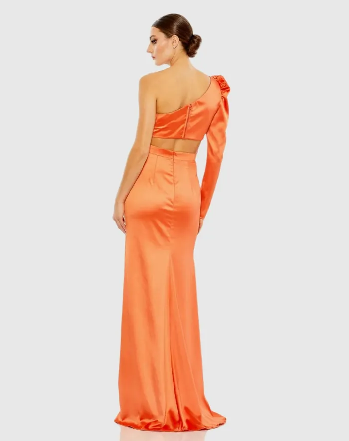 Evening Gowns Orange Puff One Sleeve Cut Out Side Knot Gown Tangerine 8211 Mac Duggal Women Evening Gowns Orange Puff One Sleeve Cut Out Side Knot Gown Tangerine 8211 Mac Duggal Women