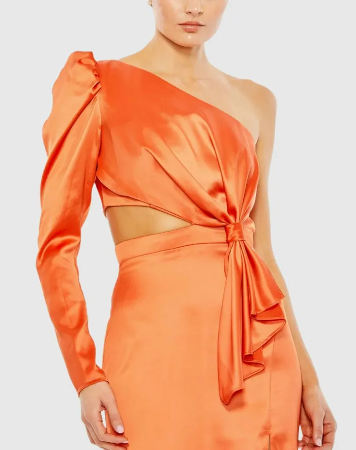Evening Gowns Orange Puff One Sleeve Cut Out Side Knot Gown Tangerine 8211 Mac Duggal Women Evening Gowns Orange Puff One Sleeve Cut Out Side Knot Gown Tangerine 8211 Mac Duggal Women