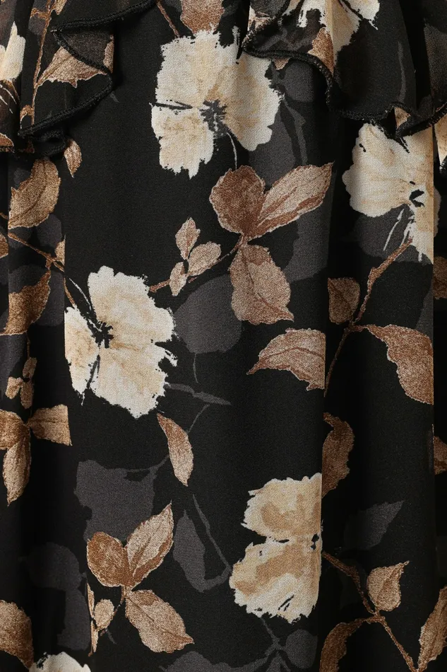 Event Dresses Lucah Frill Shoulder Maxi Dress Black Floral Petal and Pup Women