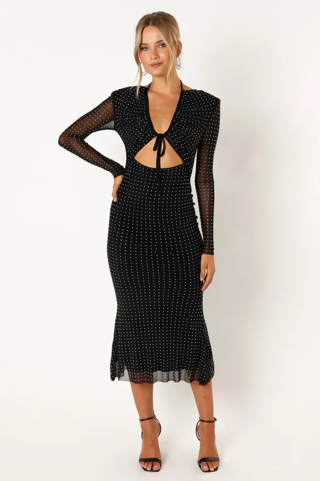 Event Dresses Women Salvatore Long Sleeve Midi Dress Black Petal and Pup