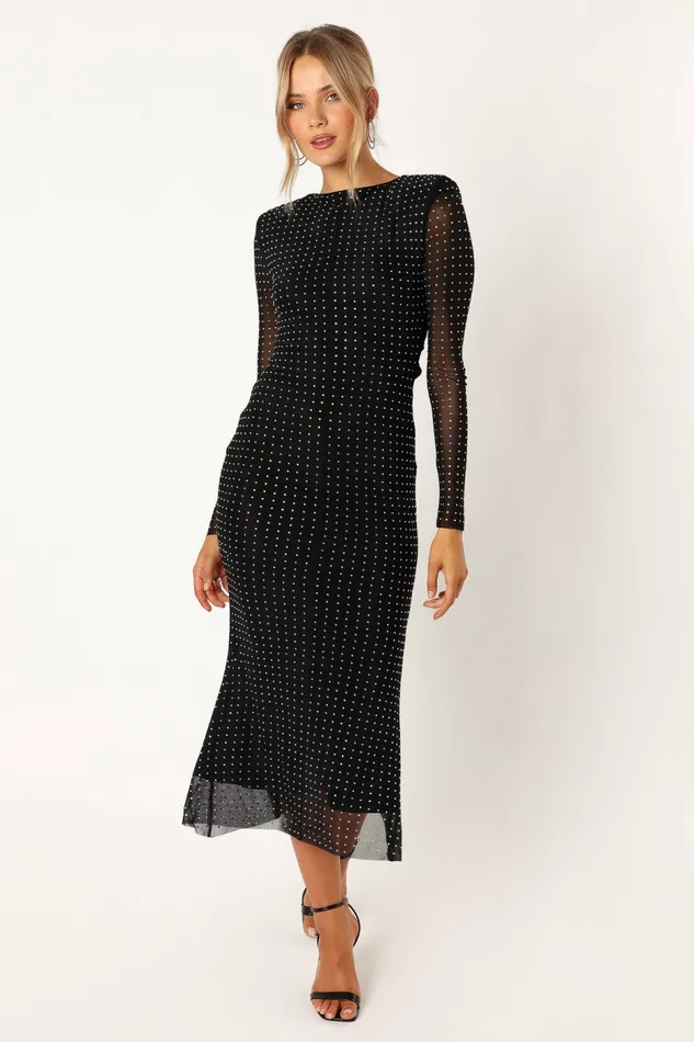 Event Dresses Women Salvatore Long Sleeve Midi Dress Black Petal and Pup