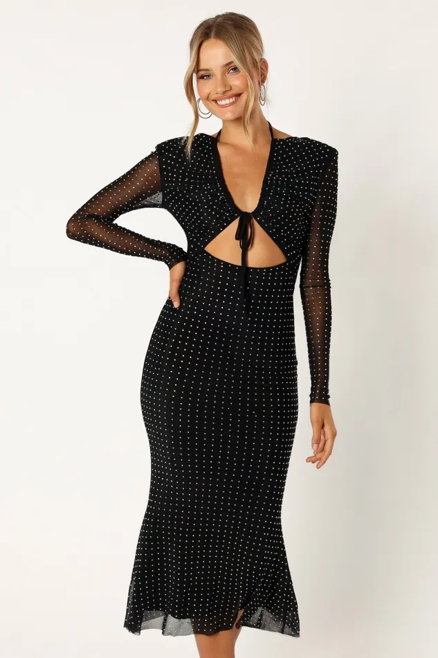 Event Dresses Women Salvatore Long Sleeve Midi Dress Black Petal and Pup
