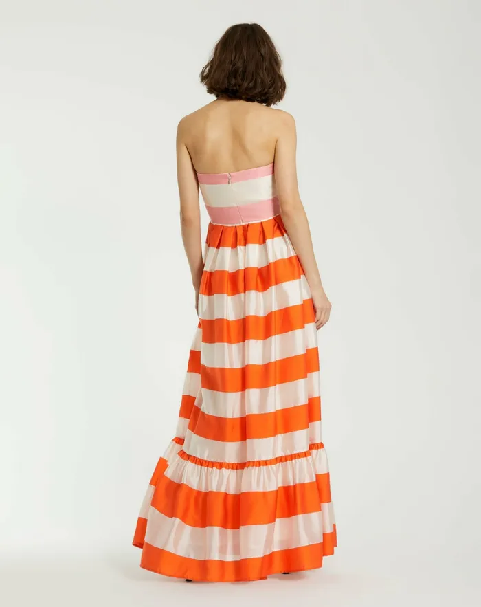 Every Day Dresses Mac Duggal Women Striped Organza Strapless Ruffle Maxi Dress Sunset