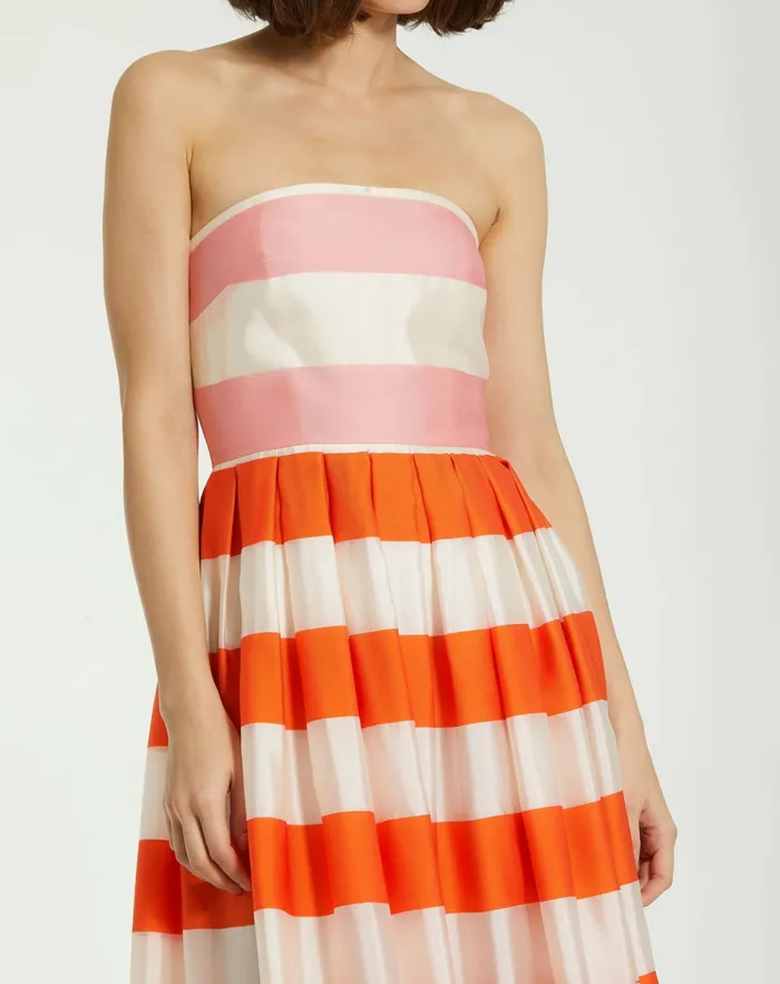 Every Day Dresses Mac Duggal Women Striped Organza Strapless Ruffle Maxi Dress Sunset