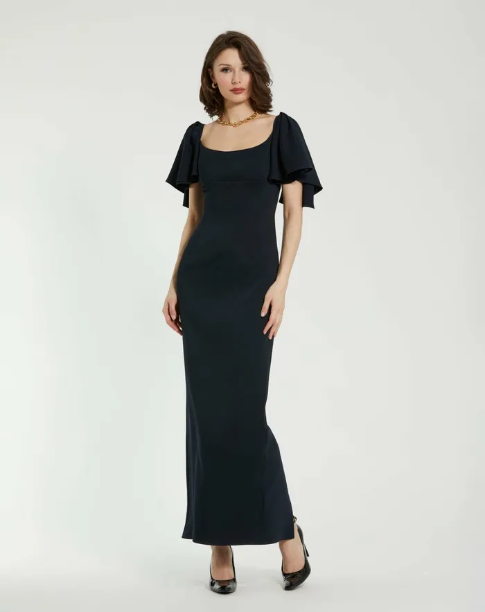 Every Day Dresses Women Mac Duggal Crepe Fitted Column Dress With Short Ruffle Sleeves Navy Every Day Dresses Women Mac Duggal Crepe Fitted Column Dress With Short Ruffle Sleeves Navy