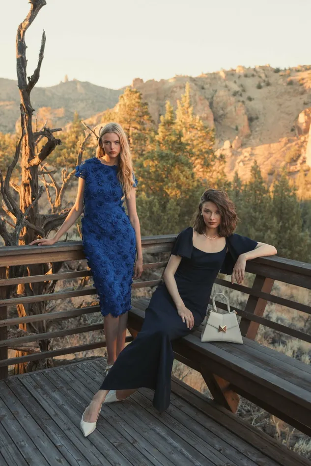 Every Day Dresses Women Mac Duggal Crepe Fitted Column Dress With Short Ruffle Sleeves Navy