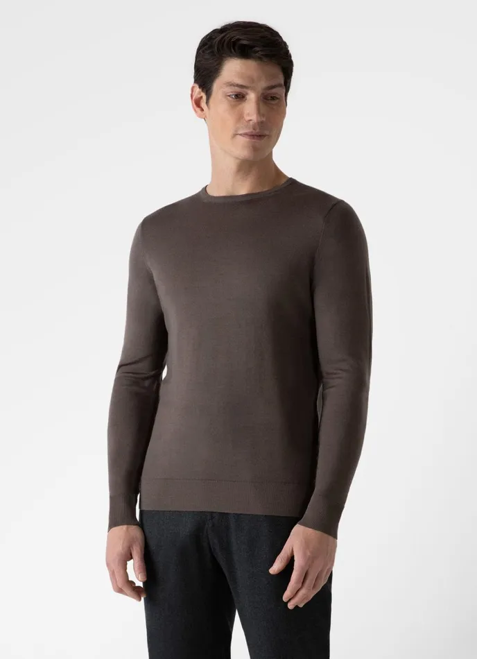 ExtraFine Merino Crew Neck Cedar Men SUNSPEL Knitwear