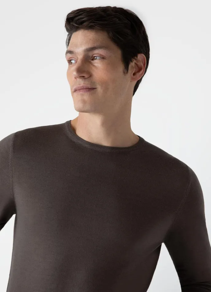 ExtraFine Merino Crew Neck Cedar Men SUNSPEL Knitwear