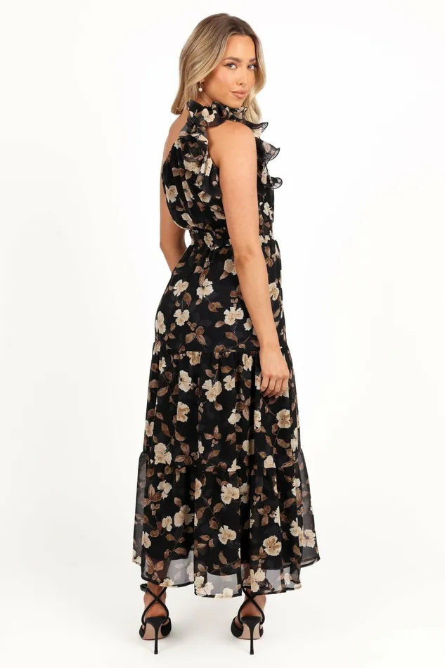 Fall Dresses Petal and Pup Women Layley One Shoulder Maxi Dress Black Floral