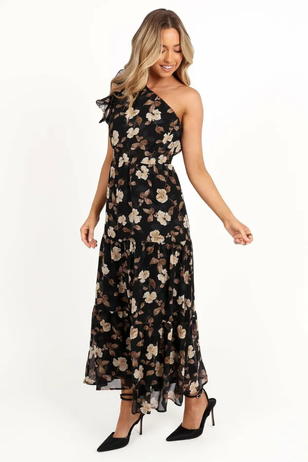 Fall Dresses Petal and Pup Women Layley One Shoulder Maxi Dress Black Floral
