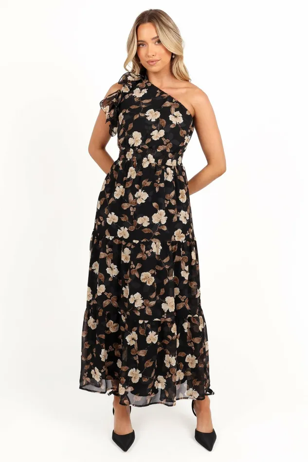 Fall Dresses Petal and Pup Women Layley One Shoulder Maxi Dress Black Floral