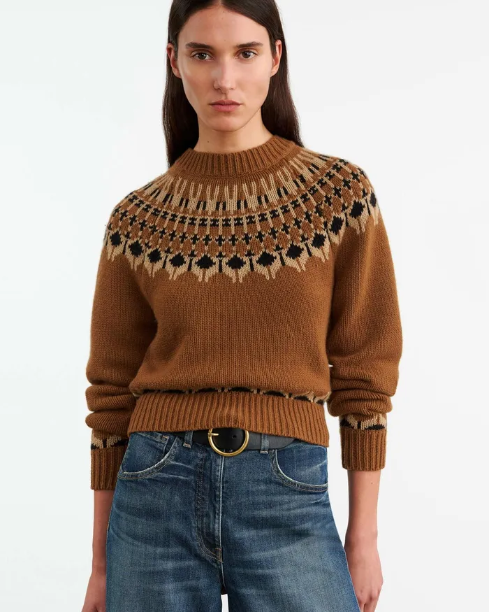 FERN SWEATER Caramel Fairisle Women Nili Lotan Knits and Sweaters