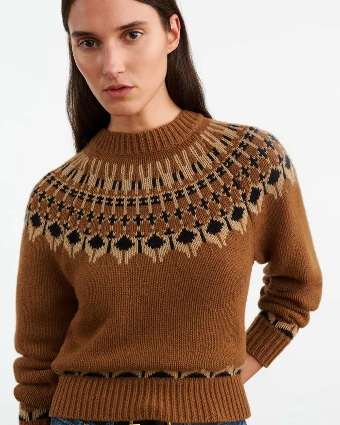 FERN SWEATER Caramel Fairisle Women Nili Lotan Knits and Sweaters