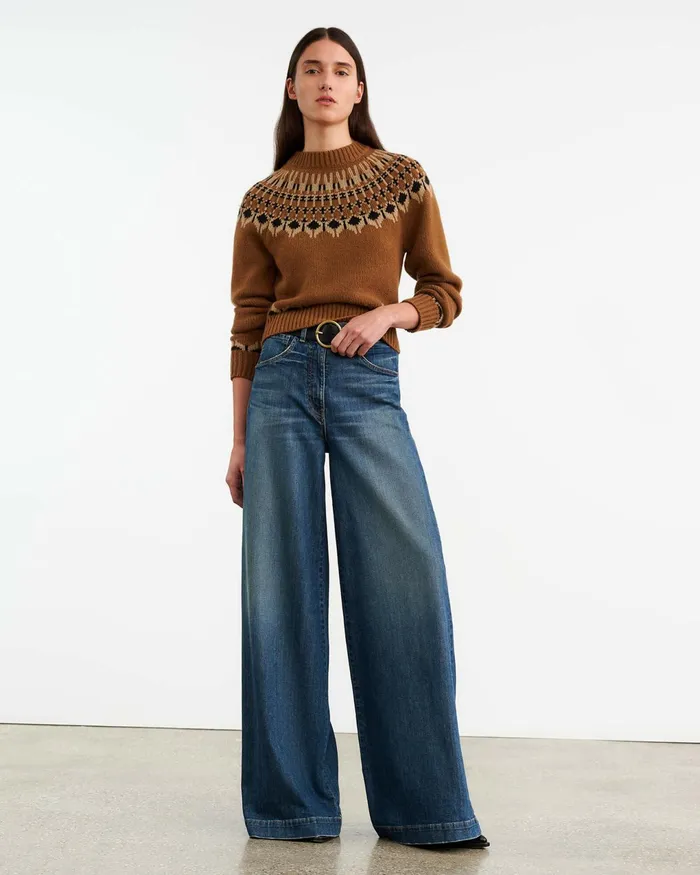 FERN SWEATER Caramel Fairisle Women Nili Lotan Knits and Sweaters