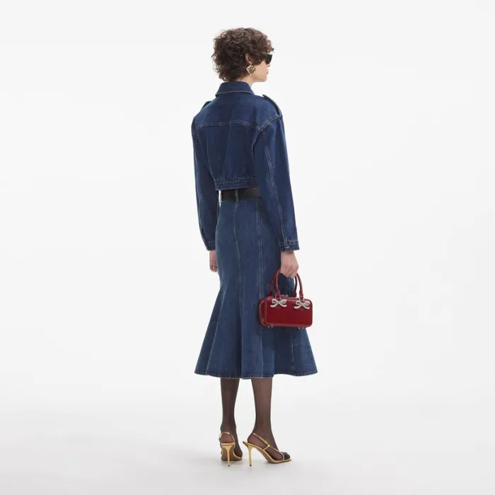 Flared Denim Midi Skirt Women Self Portrait Denim Flared Denim Midi Skirt Women Self Portrait Denim