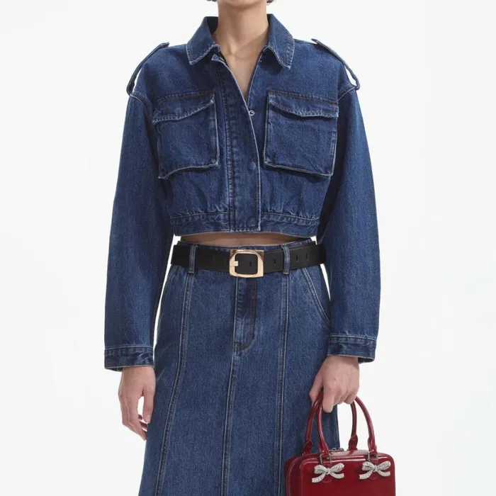 Flared Denim Midi Skirt Women Self Portrait Denim Flared Denim Midi Skirt Women Self Portrait Denim