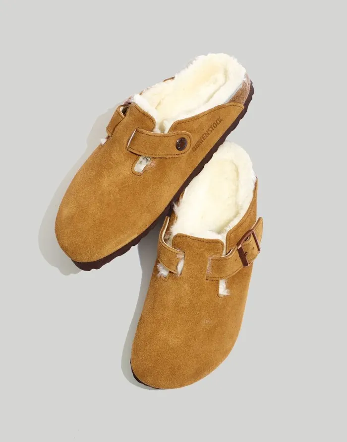 Flats and Loafers Women Madewell Birkenstock Suede Boston Clogs In Shearling Suede Shearling