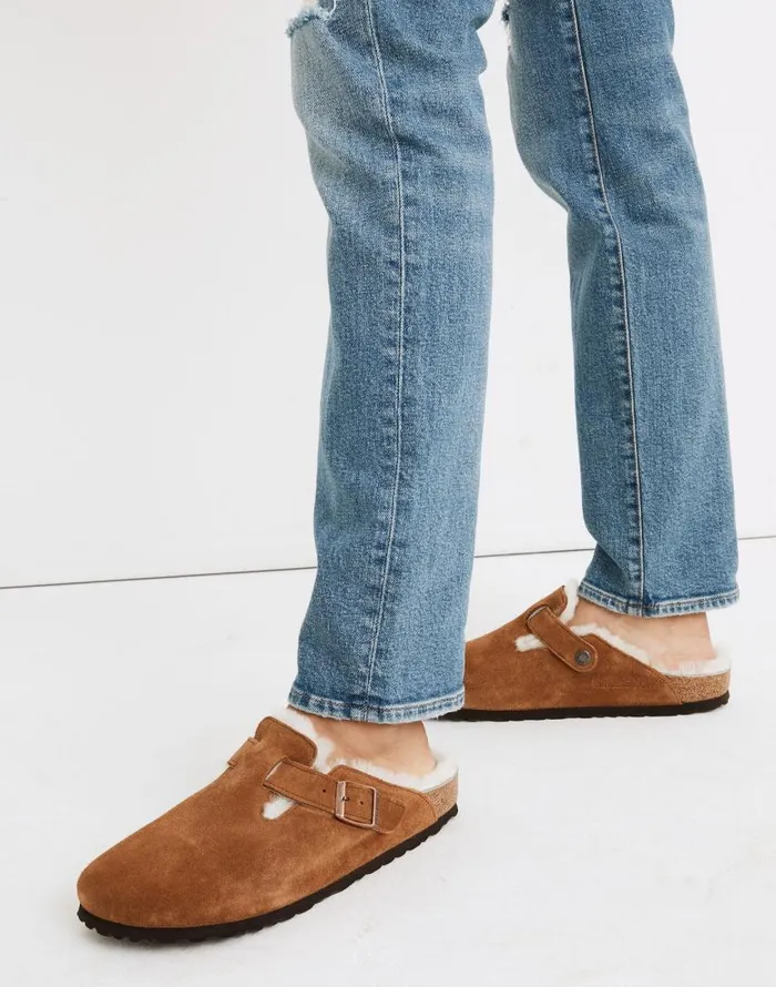 Flats and Loafers Women Madewell Birkenstock Suede Boston Clogs In Shearling Suede Shearling