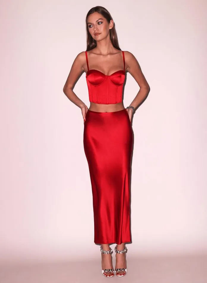 Fleur Du Mal Bottoms Silk Bias Cutout Skirt Rouge 8211 Women