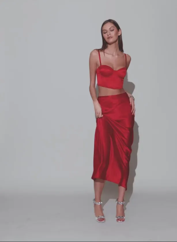 Fleur Du Mal Bottoms Silk Bias Cutout Skirt Rouge 8211 Women