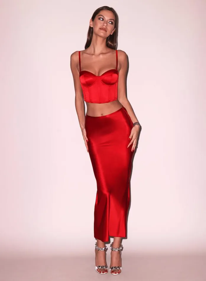 Fleur Du Mal Bottoms Silk Bias Cutout Skirt Rouge 8211 Women