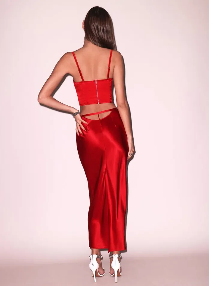 Fleur Du Mal Bottoms Silk Bias Cutout Skirt Rouge 8211 Women