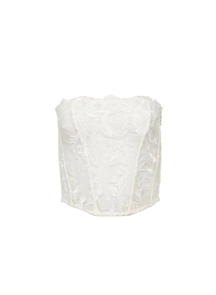 Fleur Du Mal Bridal Lola Bow Embroidery Corset Top Ivory 8211 Women